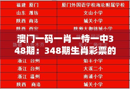 澳门一码一肖一恃一中348期：348期生肖彩票的独特魅力