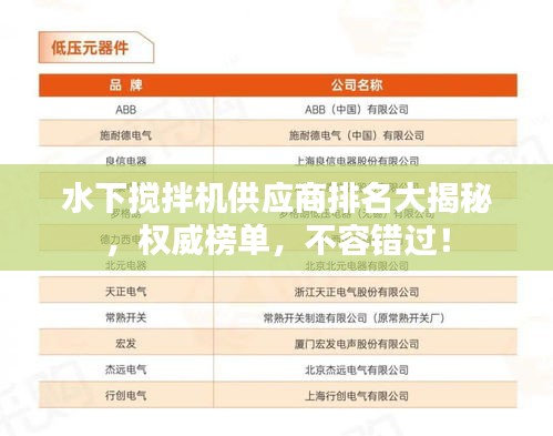 水下搅拌机供应商排名大揭秘，权威榜单，不容错过！